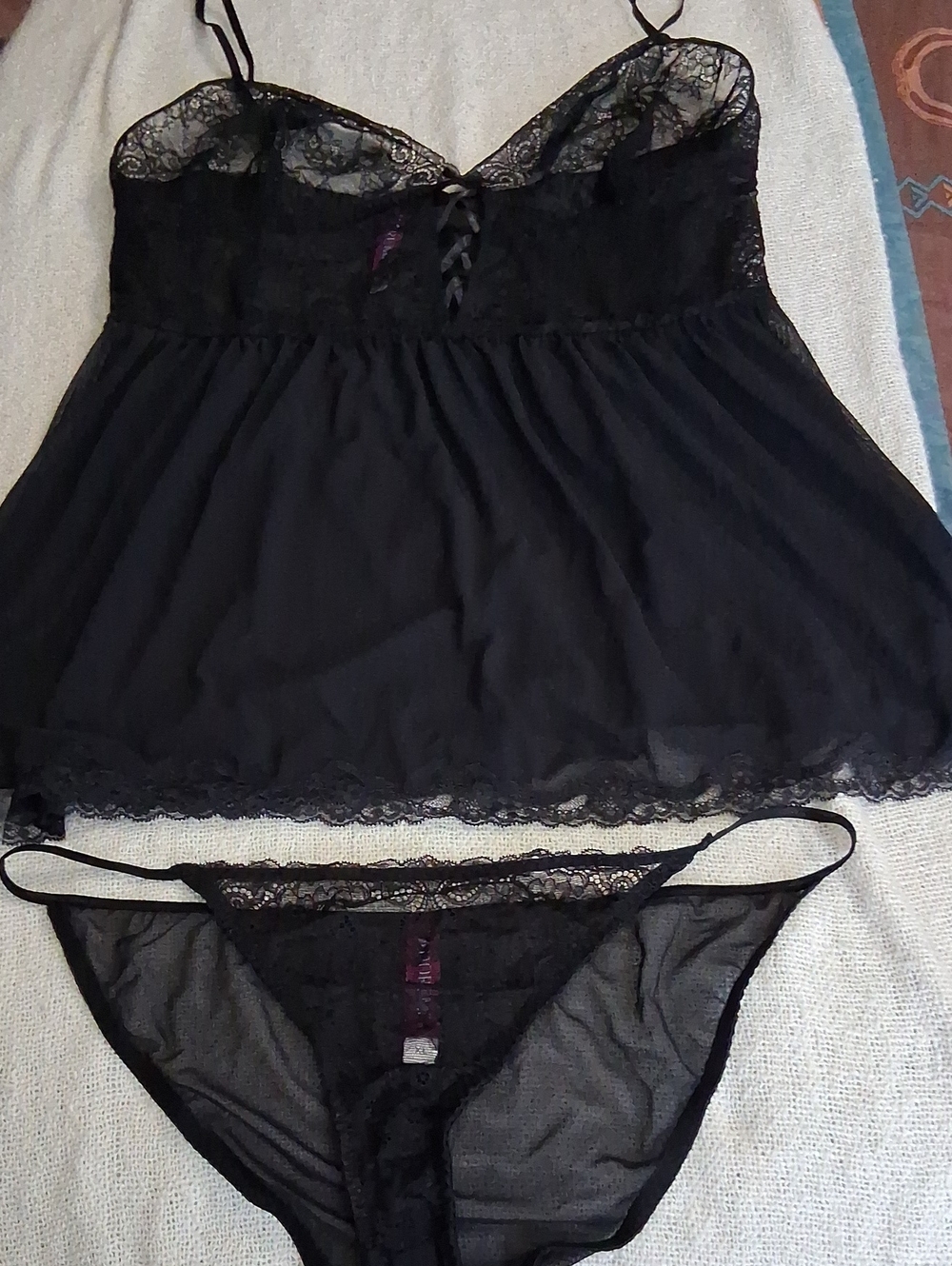 Adore Me "Yolandi" Black Sheer Lace Babydoll 2pc Set W Bikini Panty XL New
